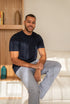 Men summer pajama set Dark Blue T-shirt + Dark Blue X White Striped Pants